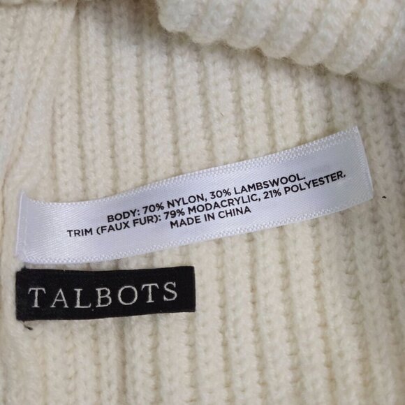 Talbots Lambswool Cream Neutral Ribbed Knit Beanie PomPom - Picture 3 of 3